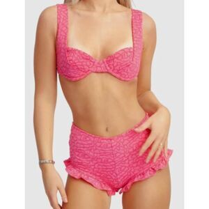 Blackbough Swim Pink Floral Ruffle Swim-Short Bikini - Size XS for both